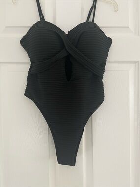 Black Textured Woman’s One-Piece Swimsuit